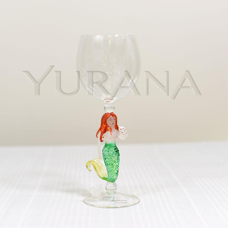 Red-Headed Mermaid Goddess Wine Glass  Yurana Design