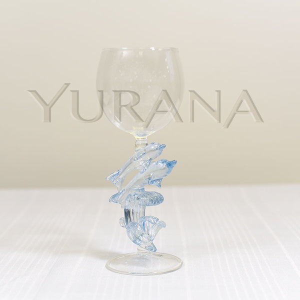 Two Dolphins With Waves Wine Glass Yurana Design